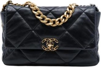 Chanel Pre-owned Grote 19 Flap Bag - Dames - Vintage Schoudertas - Zwart - ONE Size - Leer - Vintage