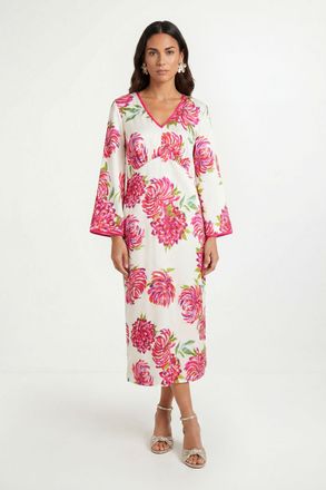 Wallis Womens Floral Satin Contrast Midi Dress - White - Size 14 UK