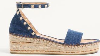 Valentino Garavani Rockstud Double Flatform Sandal in Denim 55mm Woman BLUE 35