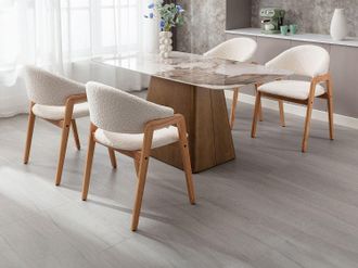 Vente-Unique Sedia con braccioli in Tessuto bouclette e Legno di hevea Bianco - Lotto di 2 - SOLUNA