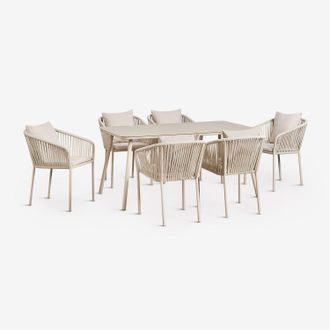 Sklum Set De Mesa Rectangular 160x90 Cm Y 6 Sillas De Comedor En Cuerda Trenzada Arhiza Classic Sklum
