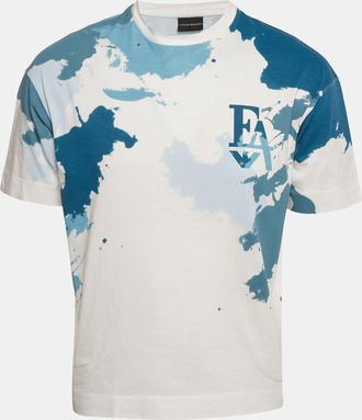 Emporio Armani White/blue Printed Jersey Crewneck T-Shirt