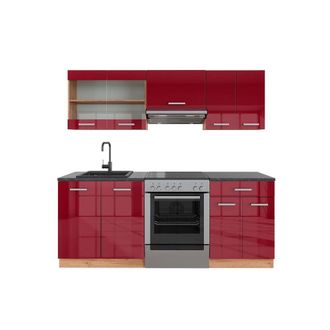 Vicco Mueble De Cocina R-line, Burdeos Brillo Intenso/roble Dorado, 200 Cm, Et Antracita