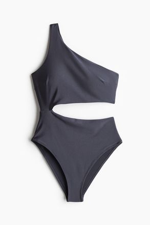 H&M Badeanzug mit wattierten Cups und High Leg - Dunkelgrau