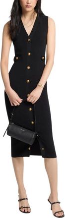 Michael Kors Stretch Knit Midi Jurk - Dames - Casual kleedjes - Zwart - L - Nylon - Kleedjes