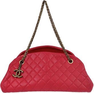 Chanel Just Mademoiselle Quilted Lambskin Red Leather Handbag (Pre-Owned)