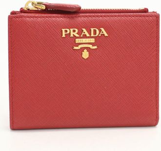 Prada Red Color Leather Wallet (Bi-Fold) (Pre-Owned)