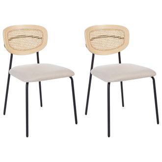 Beliani Beliani - Conjunto De 2 Sillas De Comedor Modernas Trenza Vienesa Respaldo De Rat&aacute;n Asiento De Poli&eacute;ster Patas Negras Sin Reposabrazos Beige Claro May