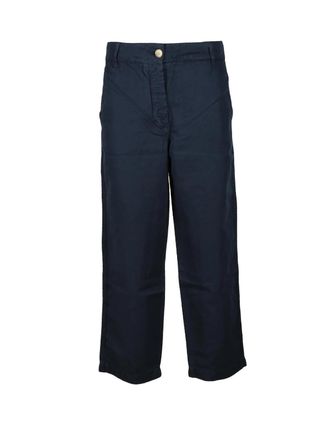 Tommy Hilfiger Cropped Blue Trousers In Cotton-Linen Blend With Functional Pockets