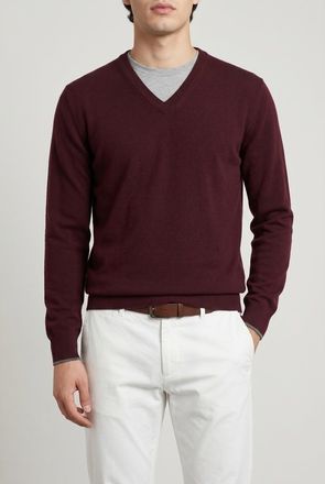 Brunello Cucinelli Dark Red Wool V Neck Sweater, Brand Size 48 (US Size 38)