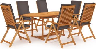 vidaXL Set De Comedor Para Jard&iacute;n 7 Piezas Teca Maciza Y Cojines Gris Vidaxl