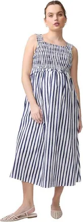 Ingrid & Isabel Square Neck Smocked Maxi Dress in Indigo Stripe at Nordstrom, Size X-Large