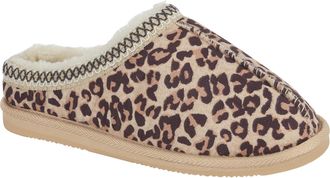 Jo & Joe Ladies Full Toe Mule Slippers, FauxFur Lined, Embroidered stitch detail and centre seam, Outdoor or Indoor 4-8 (Leopard, UK Footwear Size System, Adul