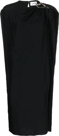 Lanvin Mouwteloze Jurk met Gedrapeerde Knie - Dames - Casual kleedjes - Zwart - M - Polyester - Kleedjes