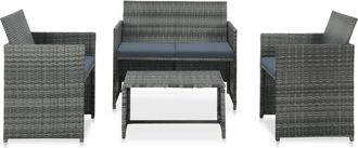 vidaXL Set Muebles De Jard&iacute;n 4 Piezas Y Cojines Rat&aacute;n Sint&eacute;tico Gris Vidaxl