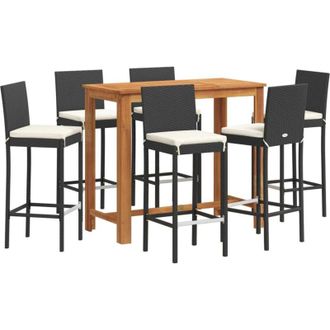 vidaXL Mesa Y Taburetes De Jard&iacute;n 7 Pzas Madera Acacia Rat&aacute;n Pe Negro Vidaxl
