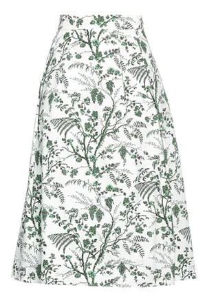 Erdem White & Green Fern Print Skirt Size XL