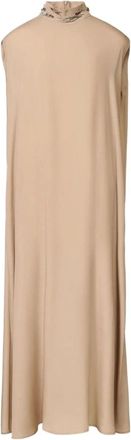 Fabiana Filippi Kleedjes, Dames, Beige, M, Satijn, Beige Cape Jurk met Vlam Borduurwerk