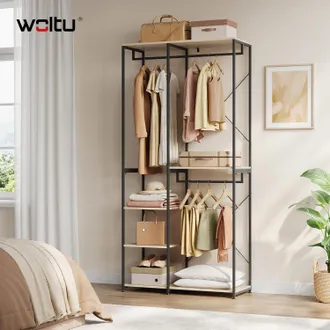 Woltu Perchero Burro Ropa Perchero Burro Con Estante Multiusos Fuerte Metal Y Madera 90 X 40 X 204.5 Cm(l X P X H) Color Negro+roble Claro - Woltu