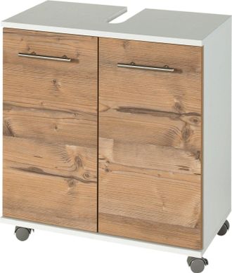 WELLTIME Waschbeckenunterschrank »Emmi, Breite 59 cm« Siphonausschnitt, Metallbeschläge