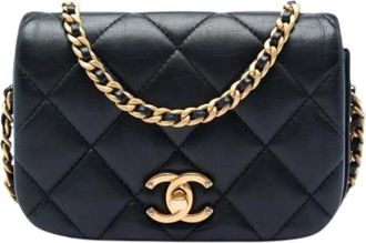 Chanel Pre-owned Vintage Quilted Crossbody Bag - Dames - Vintage Schoudertas - Zwart - ONE Size - Leer - Vintage