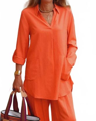 Tribal Rolled Up Long Sleeve Tunic In Orange