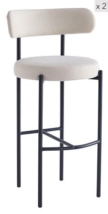 Nordlys Set of 2 Scandinavian Metal Fabric Bar Stools in Beige