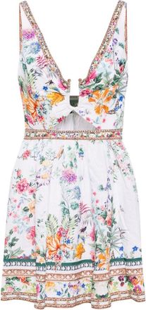 Camilla cut-out floral linen minidress - women - Linen/Flax - M - White