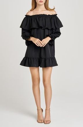 Wayf x Sara Walker Jane Off the Shoulder Long Sleeve Taffeta Minidress in Black at Nordstrom Rack, Size X-Large