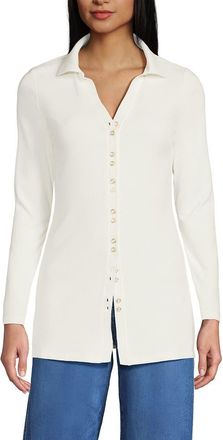 Lands End Long Sleeve Polished Rib Button Through Tunic Shirt in Ivory at Nordstrom, Size Medium P