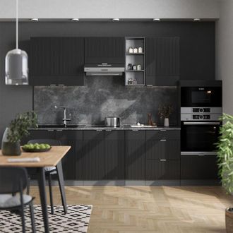 Vicco Cucina componibile Fame-Line, Nero a righe/antracite, 280 cm senza piano di lavoro, Vicco