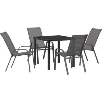vidaXL Conjunto De Comedor De Jard&iacute;n 5 Pcs Gris Textileno Y Acero Vidaxl