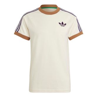 adidas Mens adidas originals Cali Tee Shoulder Stripe Ribbed Round Neck Short Sleeve Milky White T-Shirt IB3422