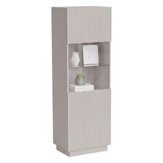 Dmora Vitrina Vado, Vitrina De Sal&oacute;n Con Puerta De Cristal Y Detalle, Acabado Estriado, 60 X 40 H 178 Cm, Beige