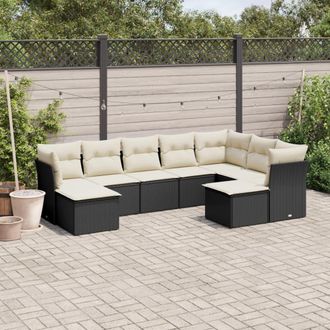 vidaXL Vidaxl - Set De Sof&aacute;s De Jard&iacute;n 8 Piezas Y Cojines Rat&aacute;n Sint&eacute;tico Negro