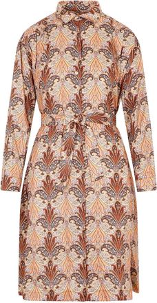 Etro Brown Wool And Silk Printed Shirt Dress-Donna