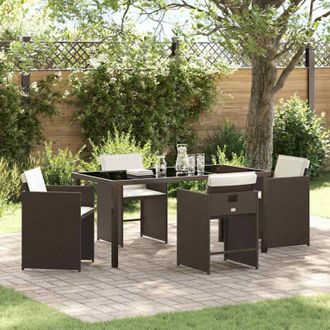 vidaXL Conjunto De Comedor De Jard&iacute;n Con Coj&iacute;n 5 Pcs Marr&oacute;n Polirat&aacute;n Vidaxl