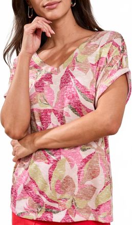 Tribal Cap Sleeve Wear 2 Ways Boat V-Neckk Top In Dragon Fruit-1961