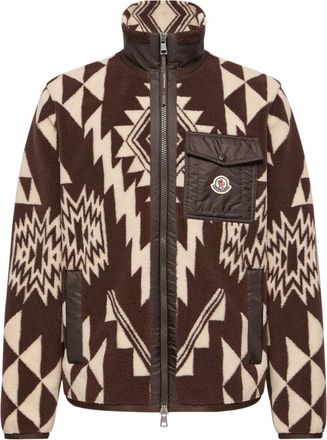 Moncler Moncler Geometric Teddy Zip-up Hoodie, Men, Brown, Size: 3xl