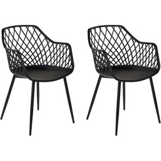 Beliani Set 2 sedie da pranzo plastica nera gambe in metallo con schienale aperto Nashua