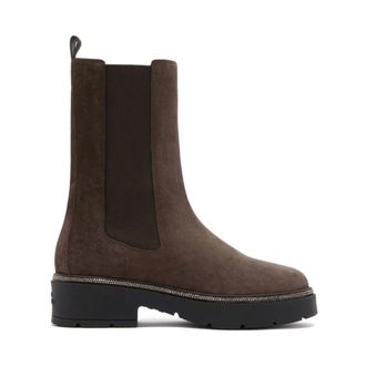 Rene Caovilla Chelsea Boots, female, Brown, Size: 9 1/2 US Embellished Leather Chelsea Boots