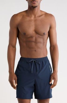 Quiksilver Wind Logo Volley Swim Trunks in Total Eclipse at Nordstrom Rack, Size X-Large