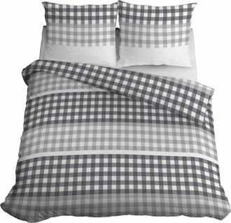 OEM Ropa De Cama De Sat&eacute;n 220x200 Cuadros Gris Ceniza