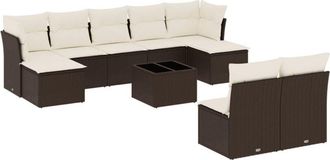 vidaXL Vidaxl - Set De Sof&aacute;s De Jard&iacute;n 10 Pzas Y Cojines Rat&aacute;n Sint&eacute;tico Marr&oacute;n