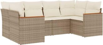 vidaXL Juego De Sof&aacute;s Jard&iacute;n Con Cojines 6 Pzas Rat&aacute;n Sint&eacute;tico Beige Vidaxl