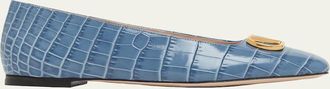 Valentino Garavani VLogo Croc-Embossed Leather Ballerina Flats