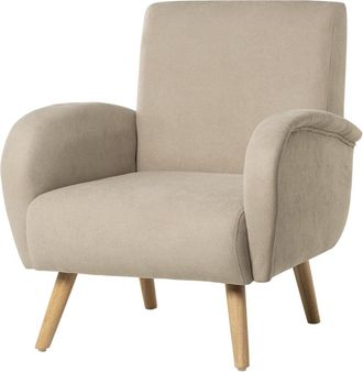 Koketto Home Sillón bajo color beige con reposabrazos y patas de madera