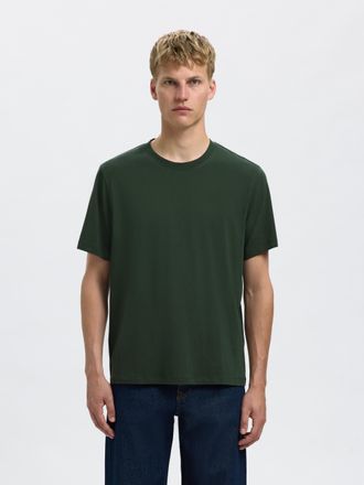Selected Rundhalsshirt SELECTED SLHASPEN SS O-NECK TEE NOOS, Herren, Gr. XL, gr&uuml;n (deep forest), Jersey, Obermaterial: 100% Baumwolle, unifarben, regular fit n