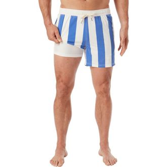 Fair Harbor The Bungalow Water Repellent Swim Trunks in Cobalt Cabana Stripe at Nordstrom, Size X-Large