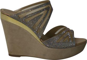 Rene Caovilla Rene Caovilla Crystal Embellished Two Band Wedge in Multicolor Suede